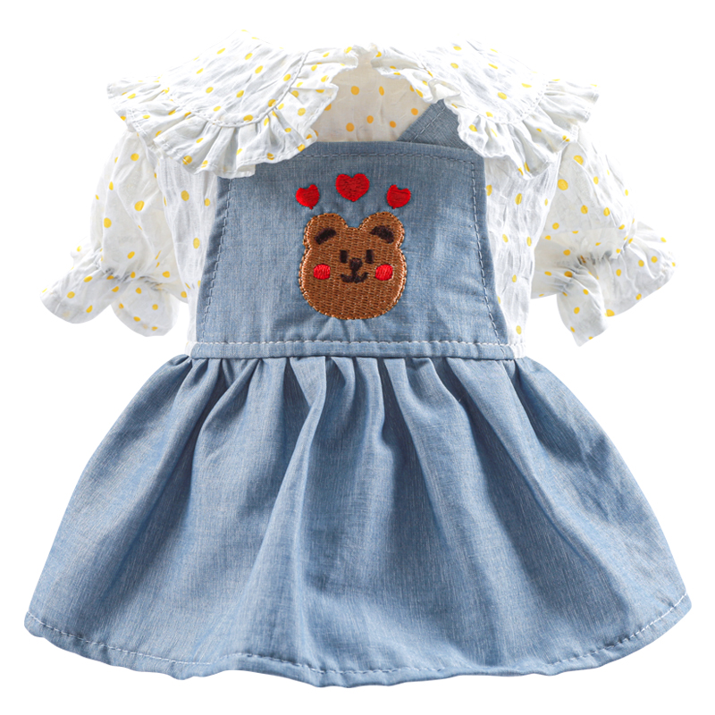 Cute Bear Dog Denim Dress Summer Spring Pet Jean Jacket With Skirt Outfit Puppy Animal Cat Clothing Apparel Pomeranian Shih Tzu alx