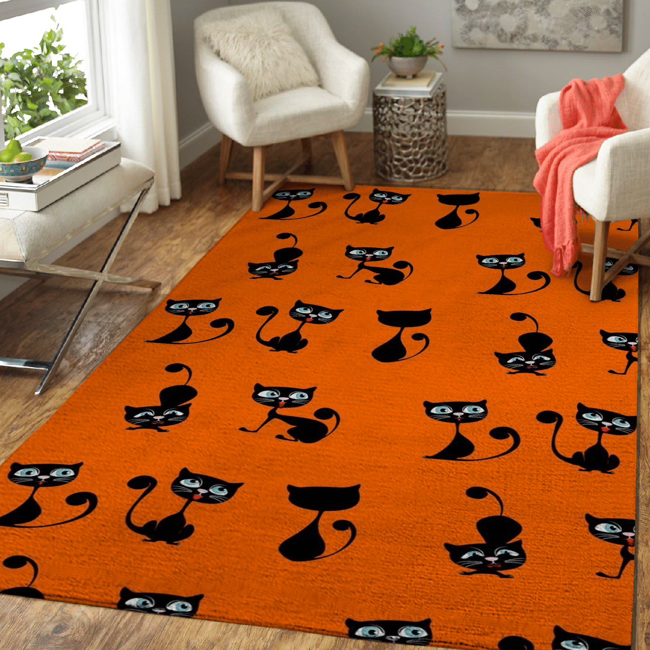 Halloween black cat rug HLO 13