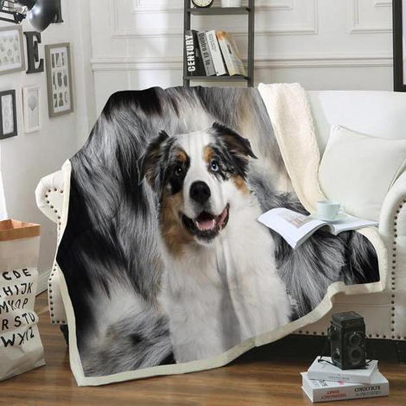 Australian Shepherd Dog Portrait Fur Printed Blanket Custom