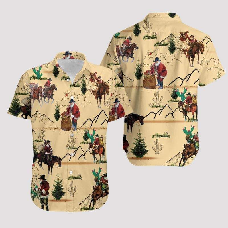 Get Here Hawaii Aloha Shirts Santa Claus Cowboy Ha87805