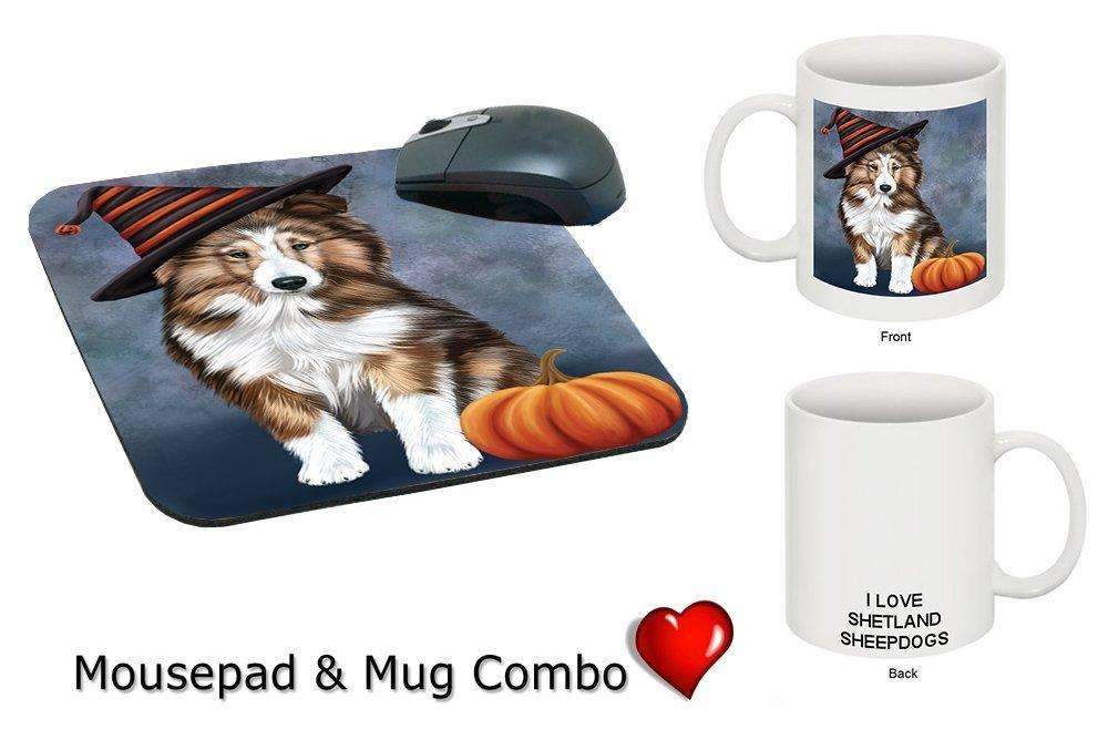 Christmas Happy Holidays Shetland Sheepdog Puppy Wearing Witch Hat Mug & Mousepad Combo Gift Set Mmcg0652