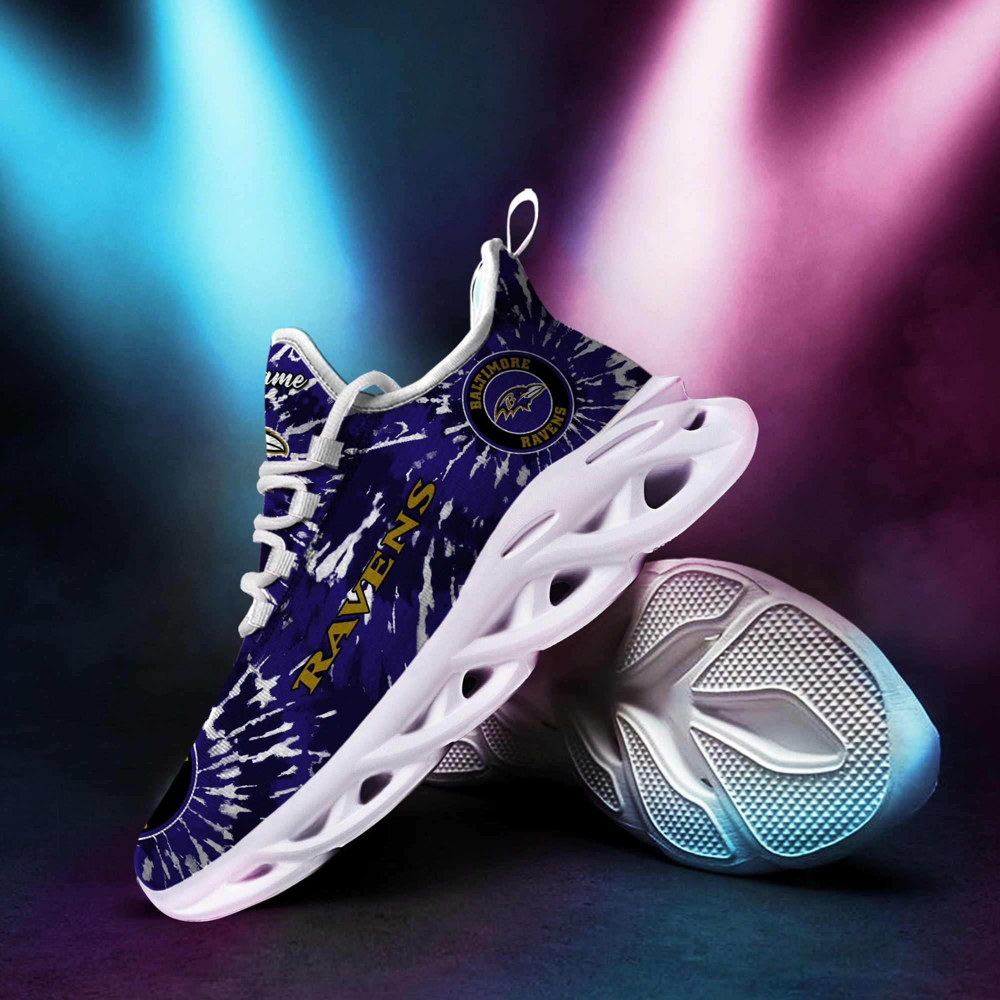 Baltimore Ravens Custom Name Tie Dye Max Soul Sneaker Shoes For Fans