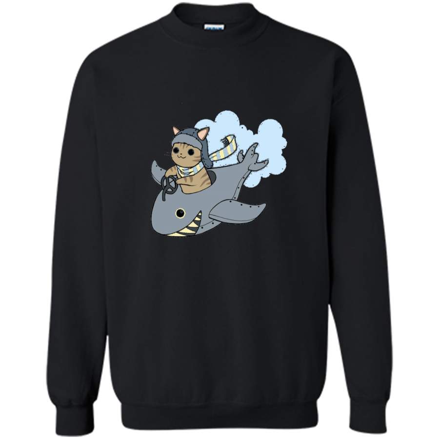 Cat Shark Plane Adorable Pilot Tee Printed Crewneck Pullover Sweatshirt