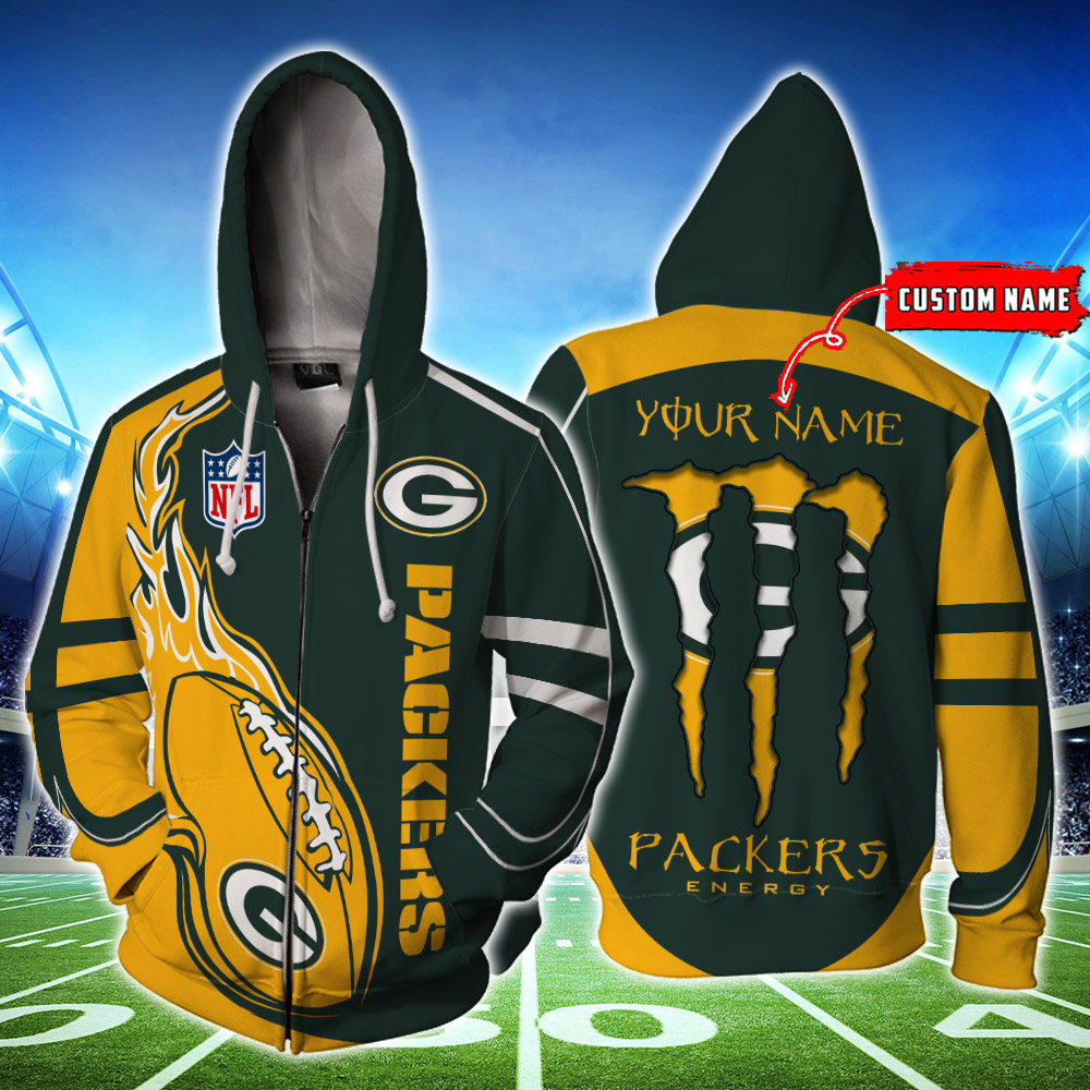 Green Bay Packers Custom Name Zipperhoodie 3D Ds001