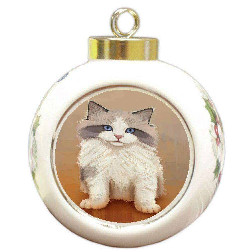 Ragdoll Kitten Cat Round Ceramic Ball Christmas Ornament