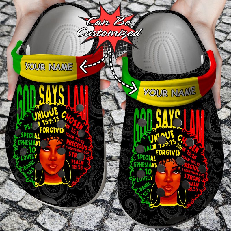 Custom Personalized African American Woman God Says I Am Black History Clog Shoes