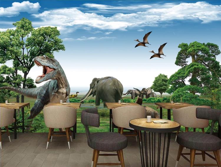 3D Animal Dinosaur Elephant Plant Tree Green Wall Mural Wallpaper Lll 1526