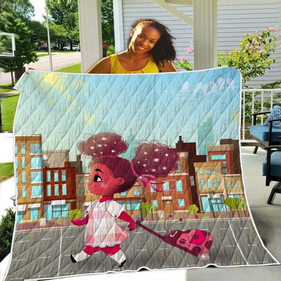 African American For My Daughter Go To School Afro Bubble Girl Quilt Blanket Christmas Gift Ideas