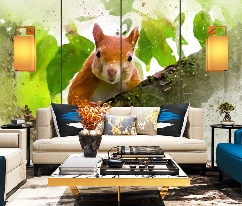 3D Watercolor Forest Animal Squirrel Wall Mural Wallpaper Lqh 149