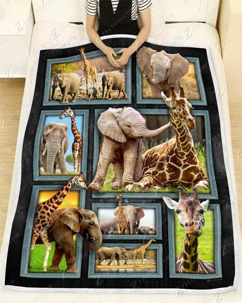 Animal Cute Elephants And Giraffes GS-CL-DT1810 Fleece Blanket