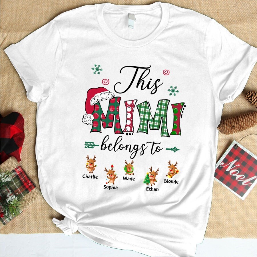 Personalized This Mimi Belongs To Christmas Shirt, Christmas Mimi Shirt with Little Reindeers, Custom Nana Mimi Nickname Shirt for Christmas