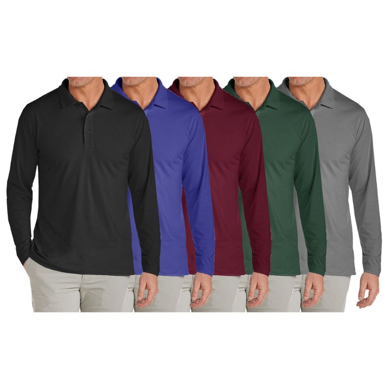 Men'S Pique Long Sleeve Polo Shirts - 3 Pack Printfushion