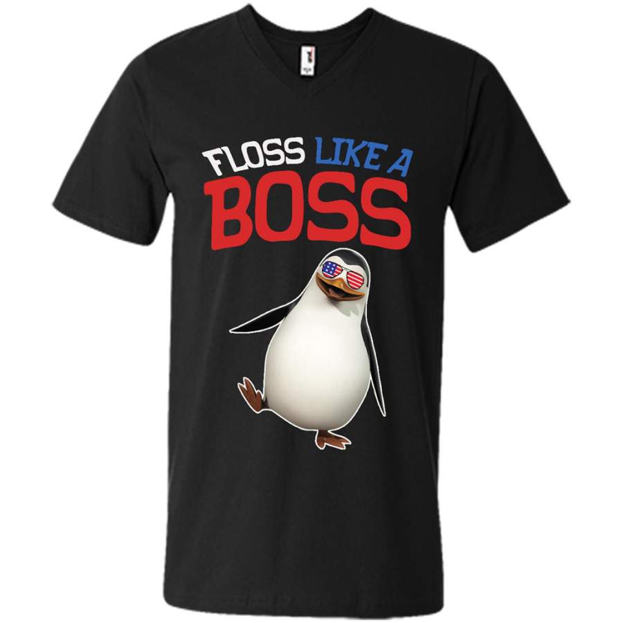 Floss Like A Boss Dance Penguin Flossing 4th Of July – Canvas Unisex V-Neck Shirt