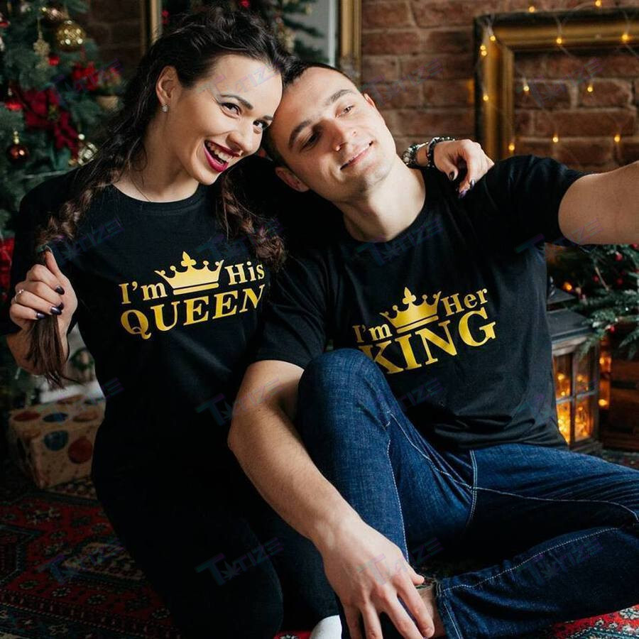 Couple Matching Shirts His Queen & Her King Couple Gift Graphic Unisex T Shirt, Sweatshirt, Hoodie Size S – 5Xl