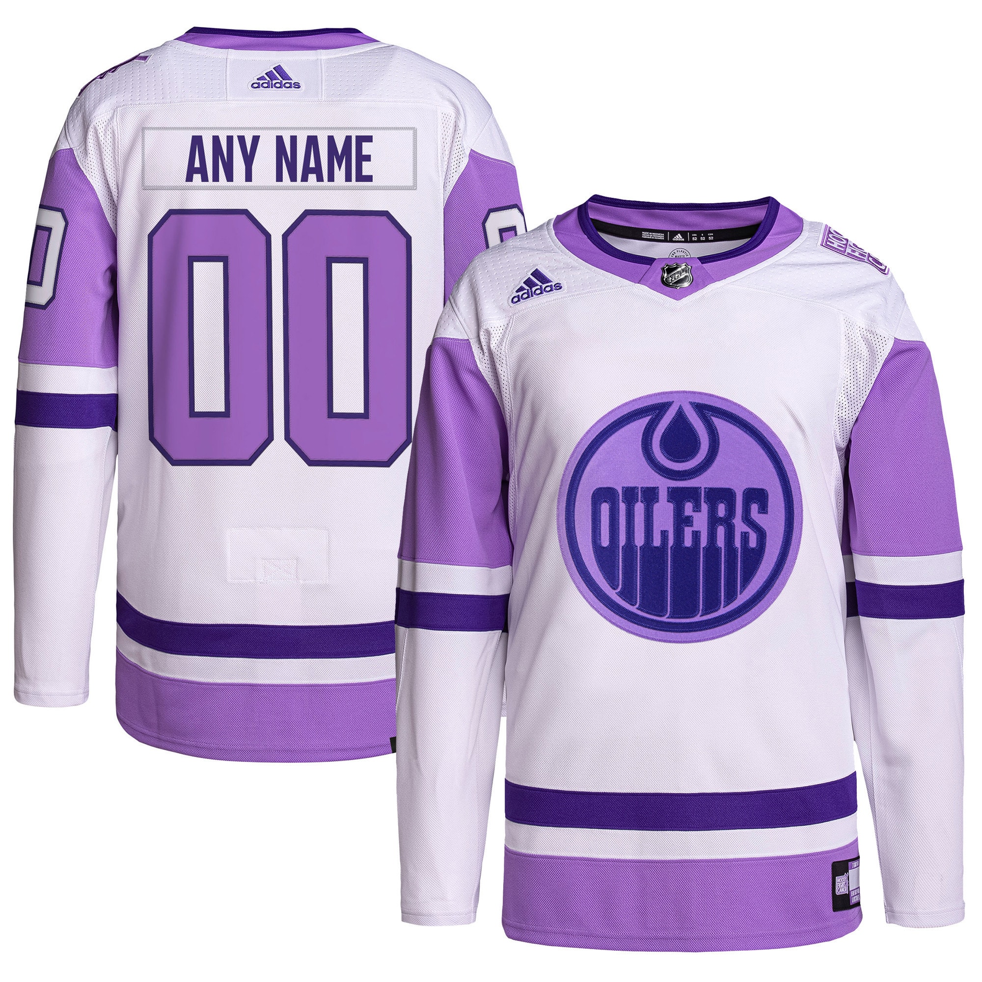 Edmonton Oilers Hockey Fights Cancer Primegreen Authentic Custom Jersey – White/Purple