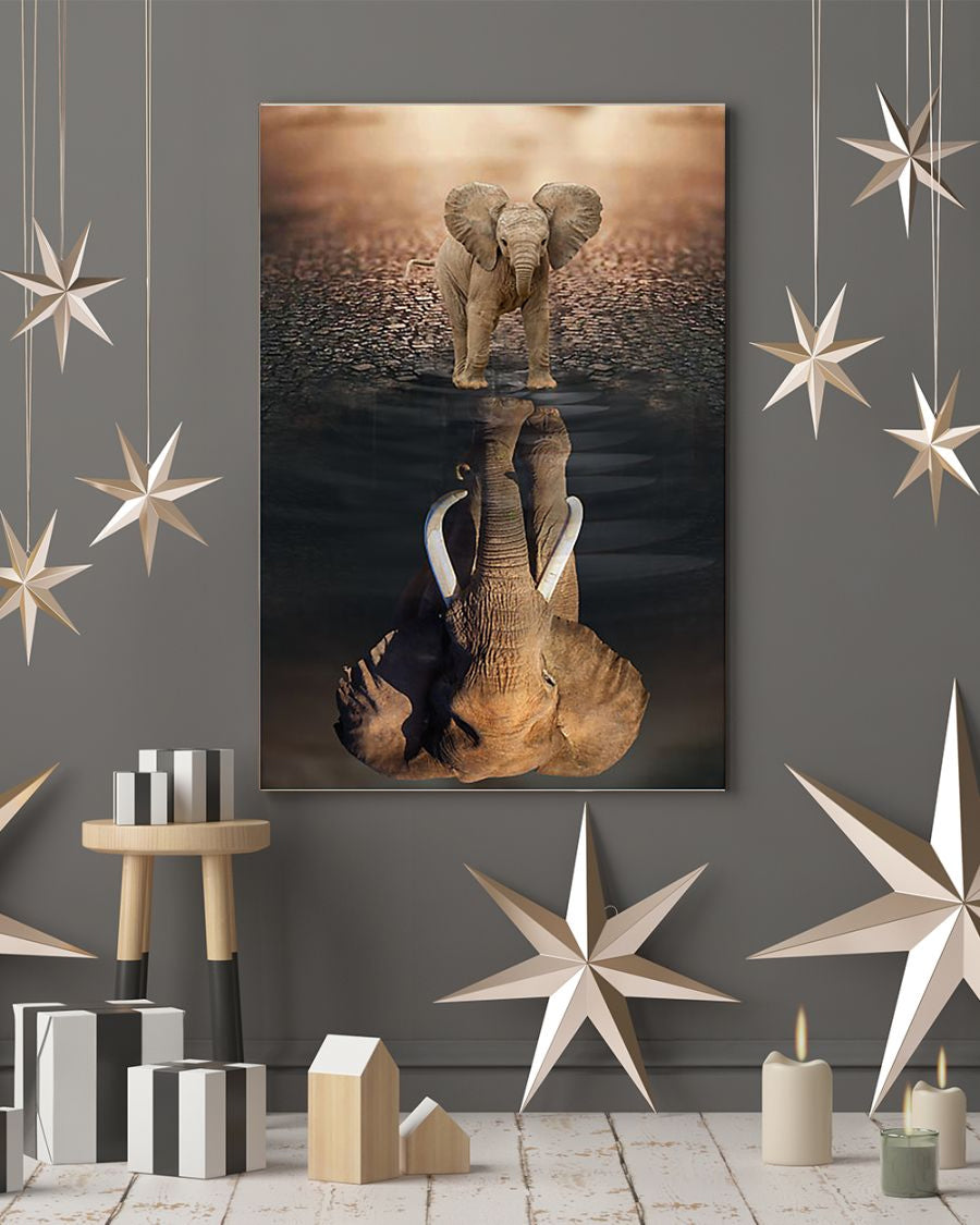 Adorable Calf Reflection Elephant Poster