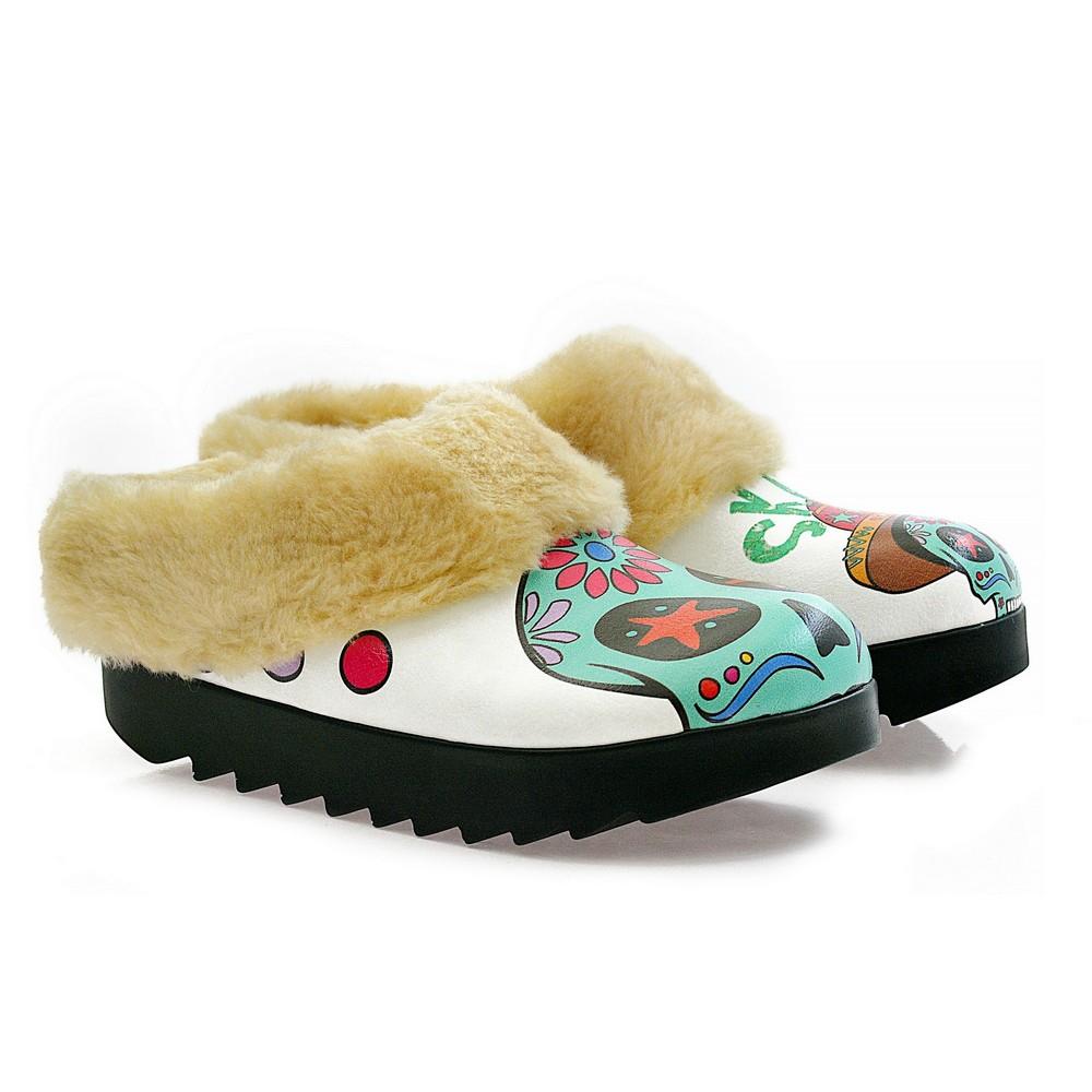 Sugar Skull Shearling Home Shoes Alb107