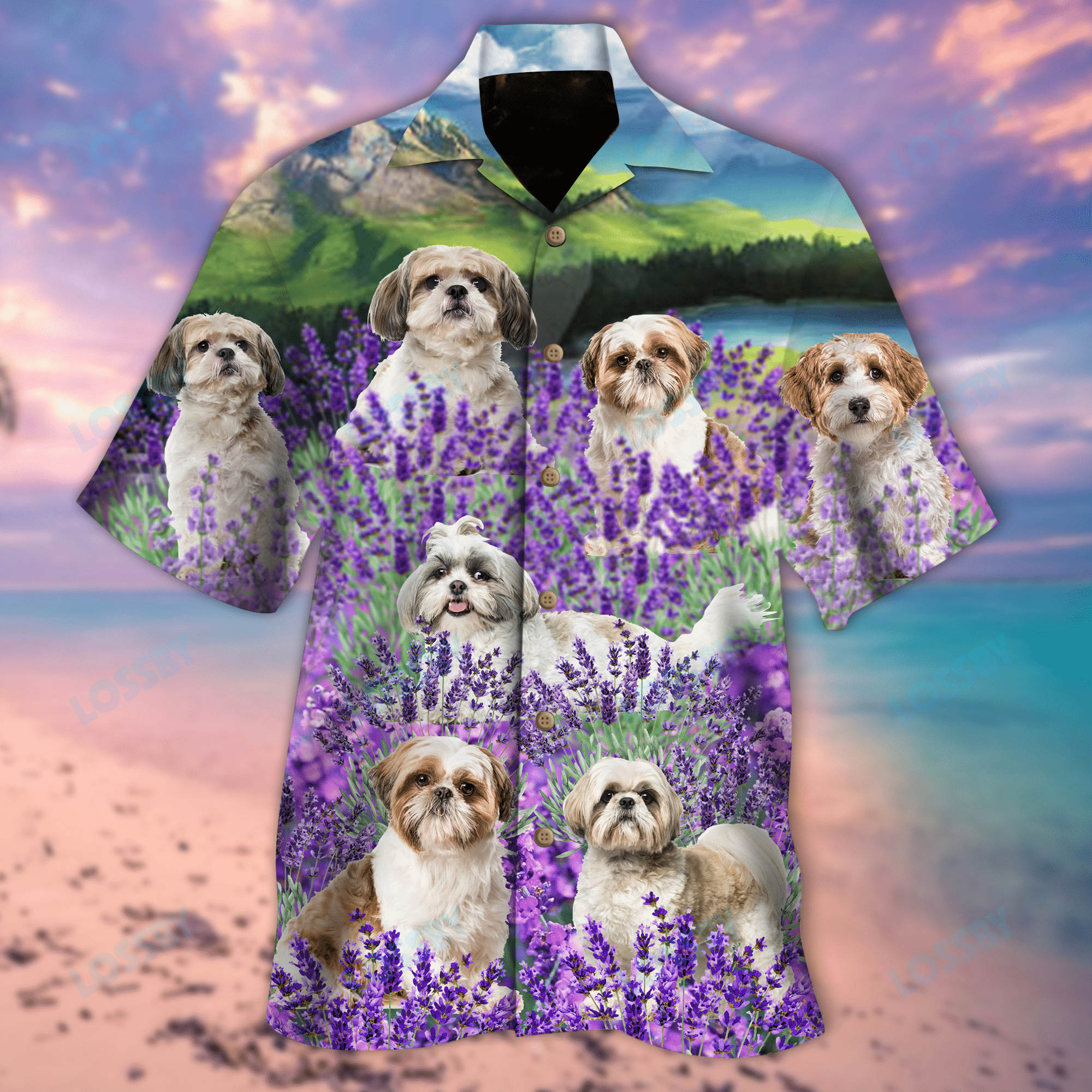 Happy Shih Tzu In The Lavender Garden Unisex Hawaii Shirt Ha57060