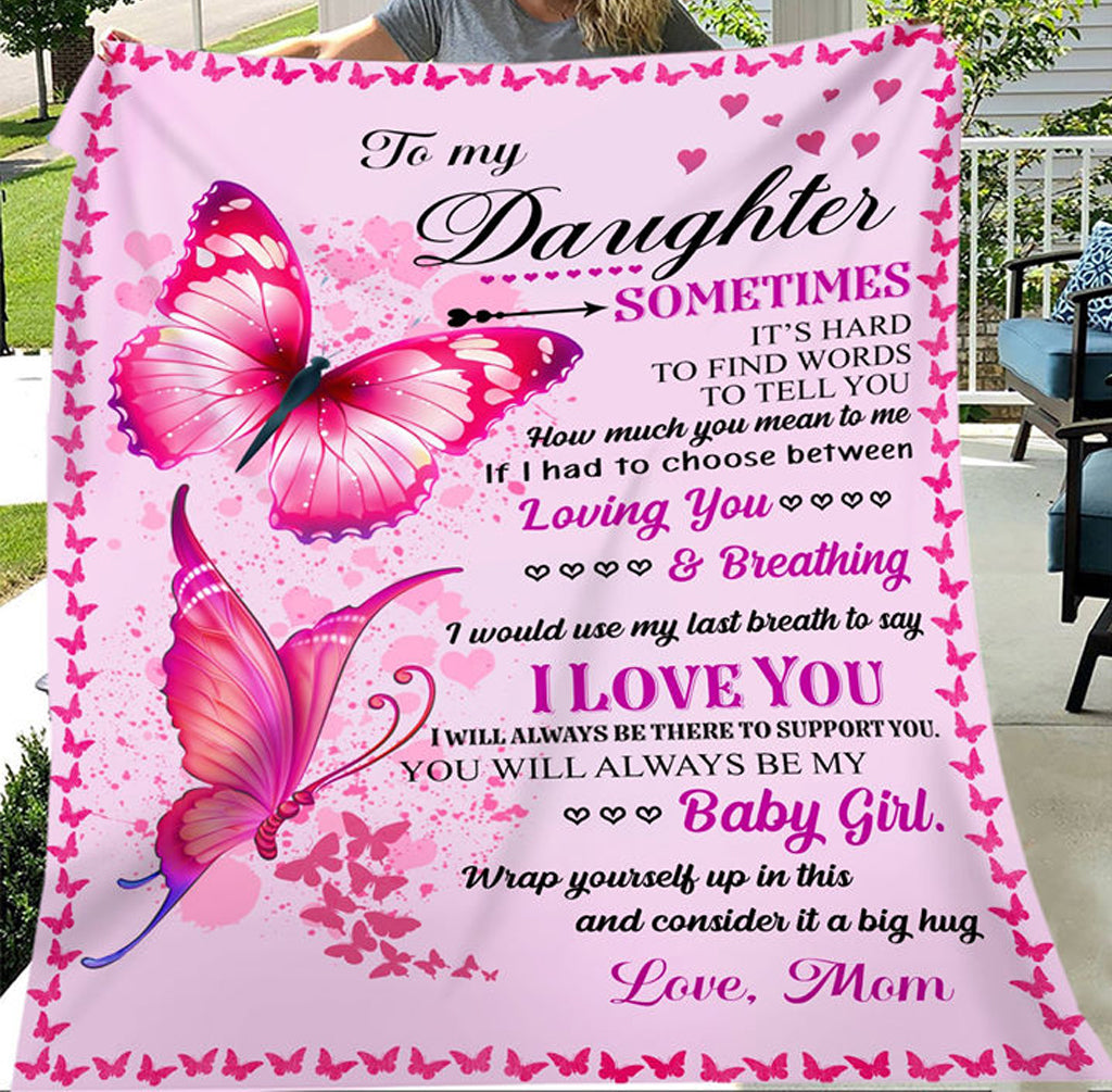 To My Daughter How Much You Mean To Me, Pink Butterfly Fleece Blanket Home Decor Bedding Couch Sofa Soft And Comfy Cozy Gift From Mom