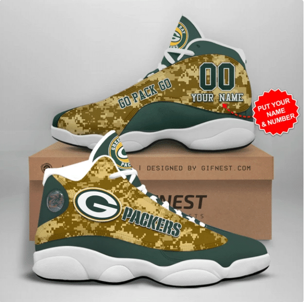 Personalized Green Bay Packers Digital Camo Team Logo Air Jordan 13 Printing Shoes Sneaker