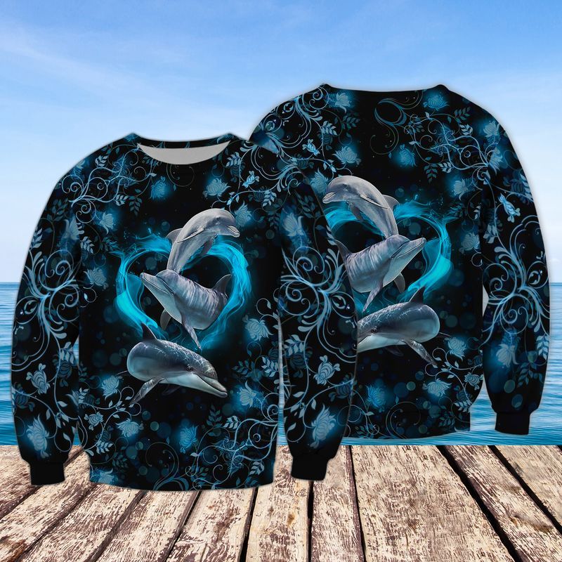 Blue Dolphin Black Ocean Trending 3D Full Print Sweatshirt