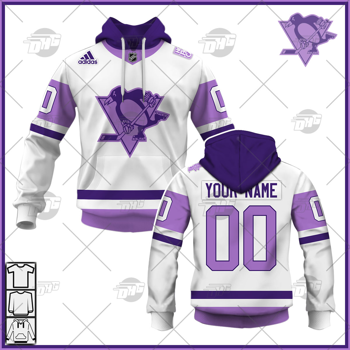 Personalized Jersey Pittsburgh Penguins Whitepurple Hockey Fights Primegreen Custom Jersey Personalize Hoodie