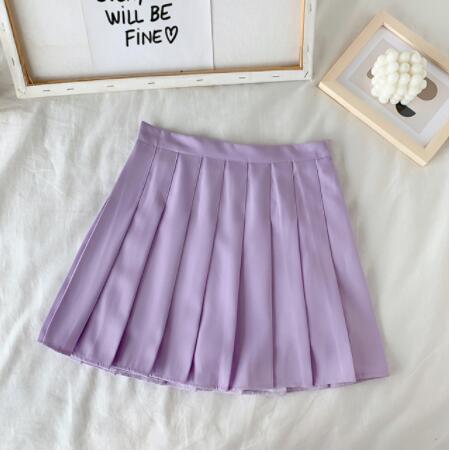 2021 New Black Skirt Female Summer High Waist gothic Anti-Glare A-Line Pleated Skirt Short Skirt Purple Ins Tide Ulzzang Skirt alx