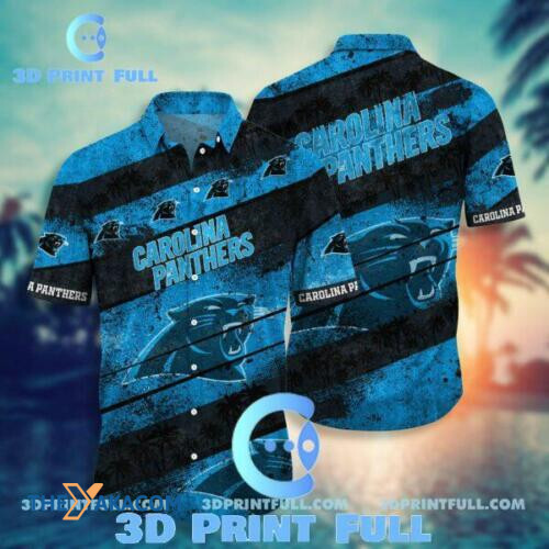 Carolina Panthers Stripe Pattern Great Gift Short Sleeve Hawaiian Shirt