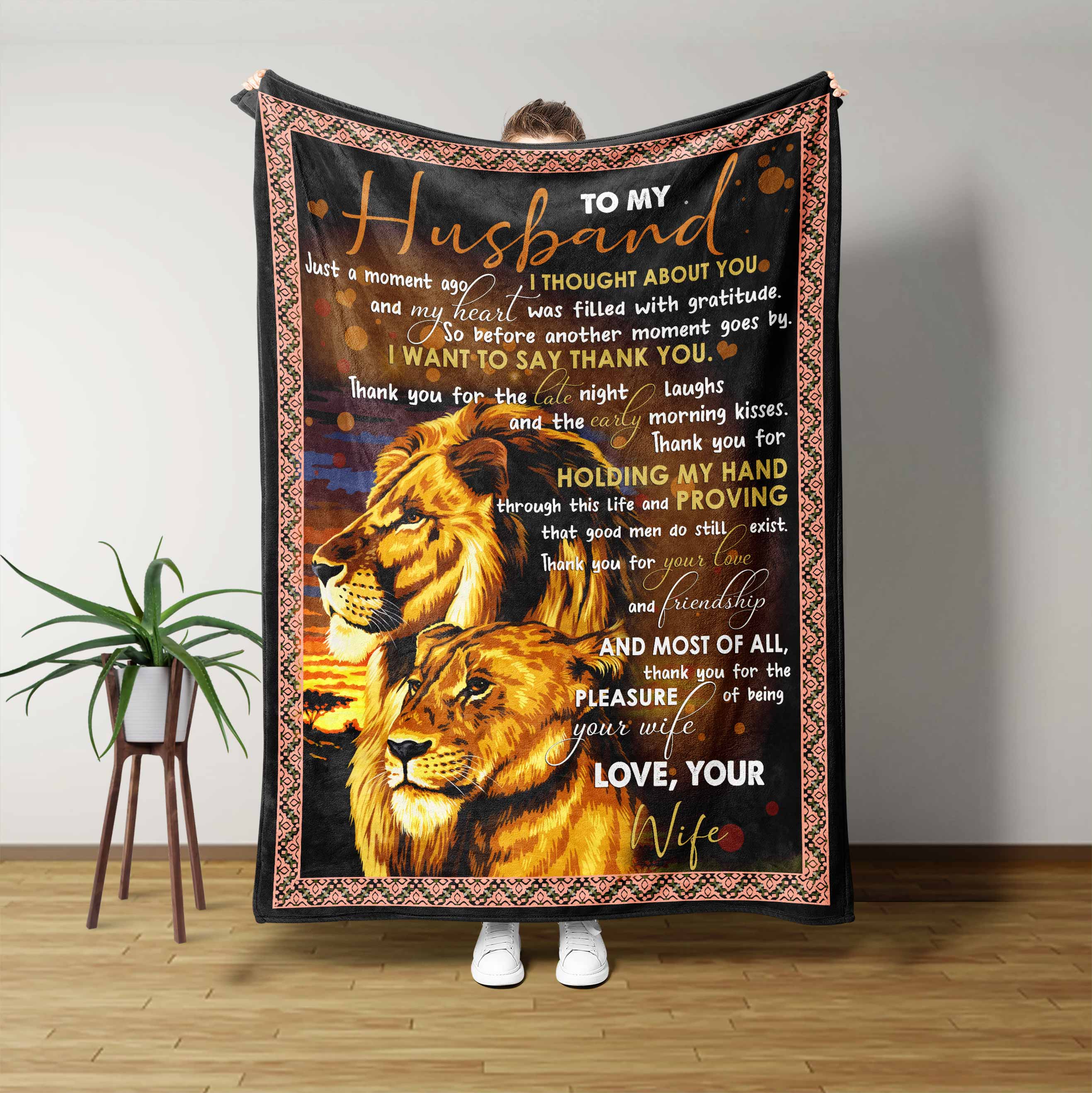 To My Husband Blanket, I Want To Say Thank You Blanket, Lion Blanket, Custom Blanket