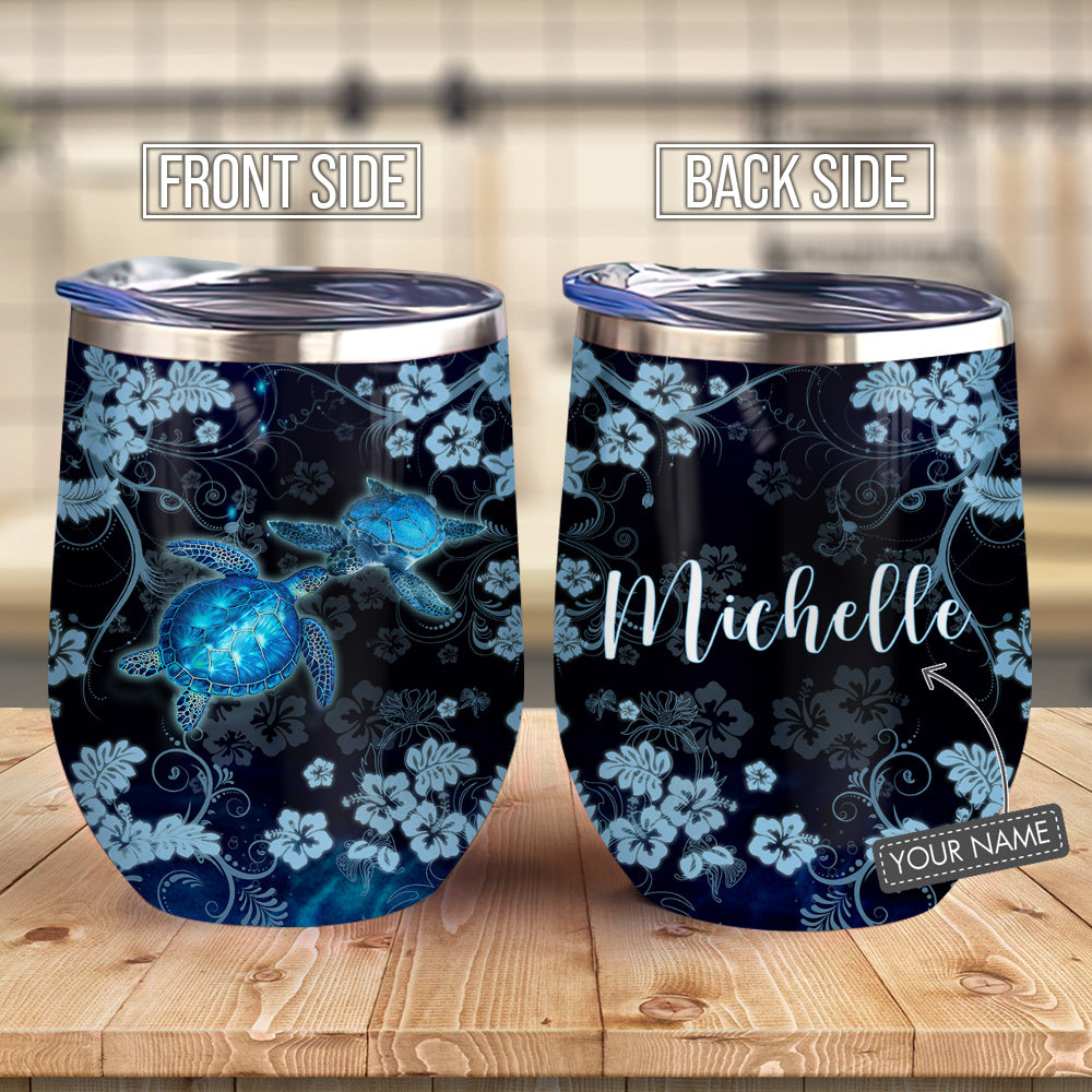 Blue Hibiscus Turtle Couple Personalized Ablz0207001Z Wine Tumbler