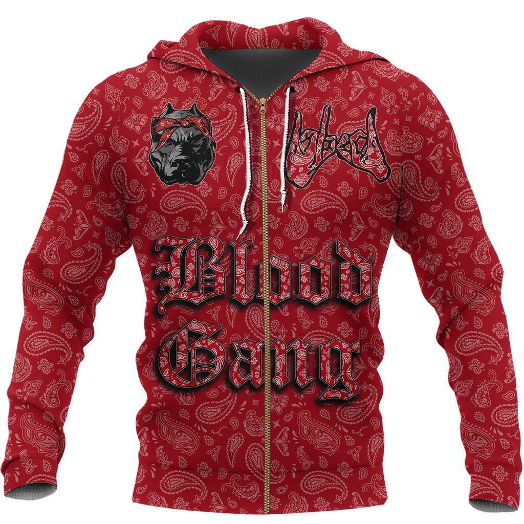 (Custom) Blood Gang Zip Hoodie Red Bandana A31