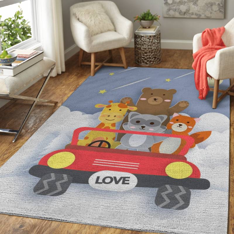 cute animals on jeep – Cute Animals Area Rug Carpet