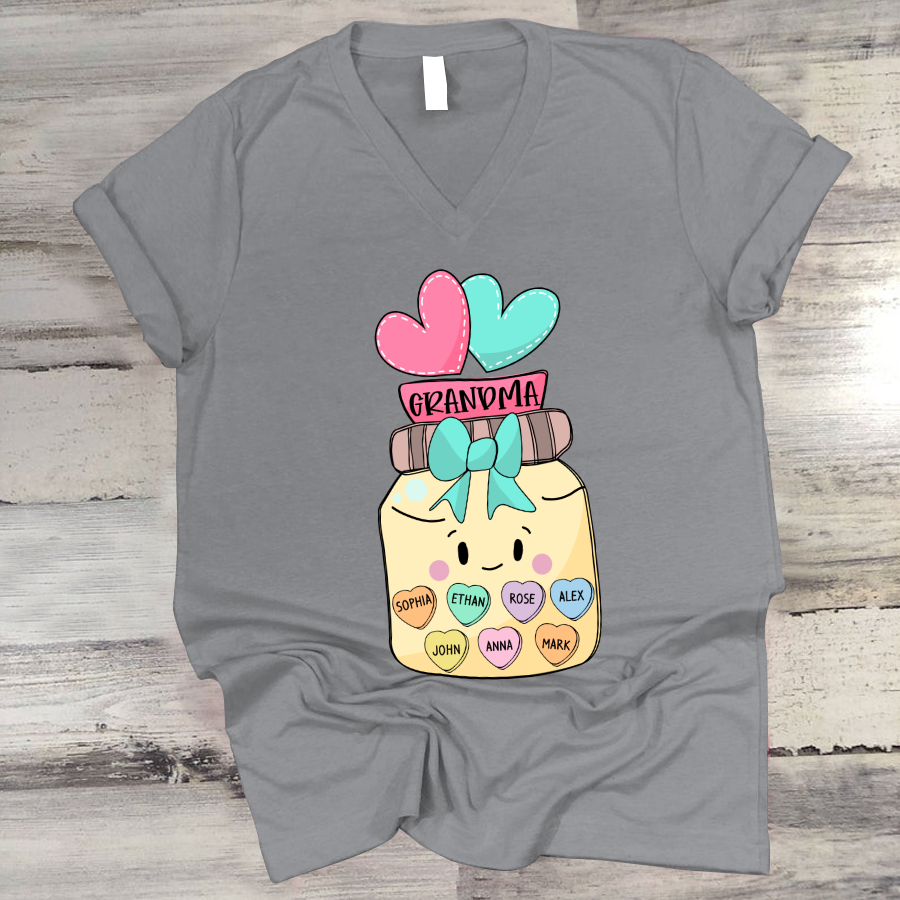 Grandma And Grandkid’S Hearts Colorful V-Neck