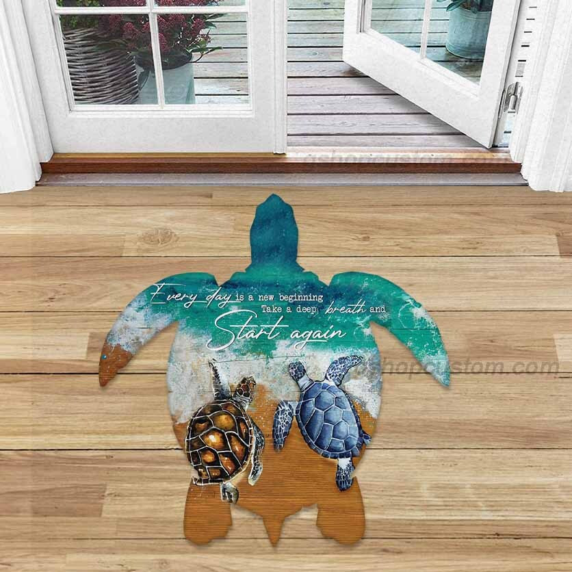 Turtle Ocean Beach Lover Shaped Doormat Rug – Breath Peace Turtle Vintage Home Decor Carpet – Sdm-A0024