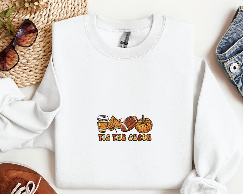 Retro Pumpkin Spice Embroidered Sweatshirt 2D Crewneck Sweatshirt All Over Print Sweatshirt For Women Sweatshirt For Men Sws3081