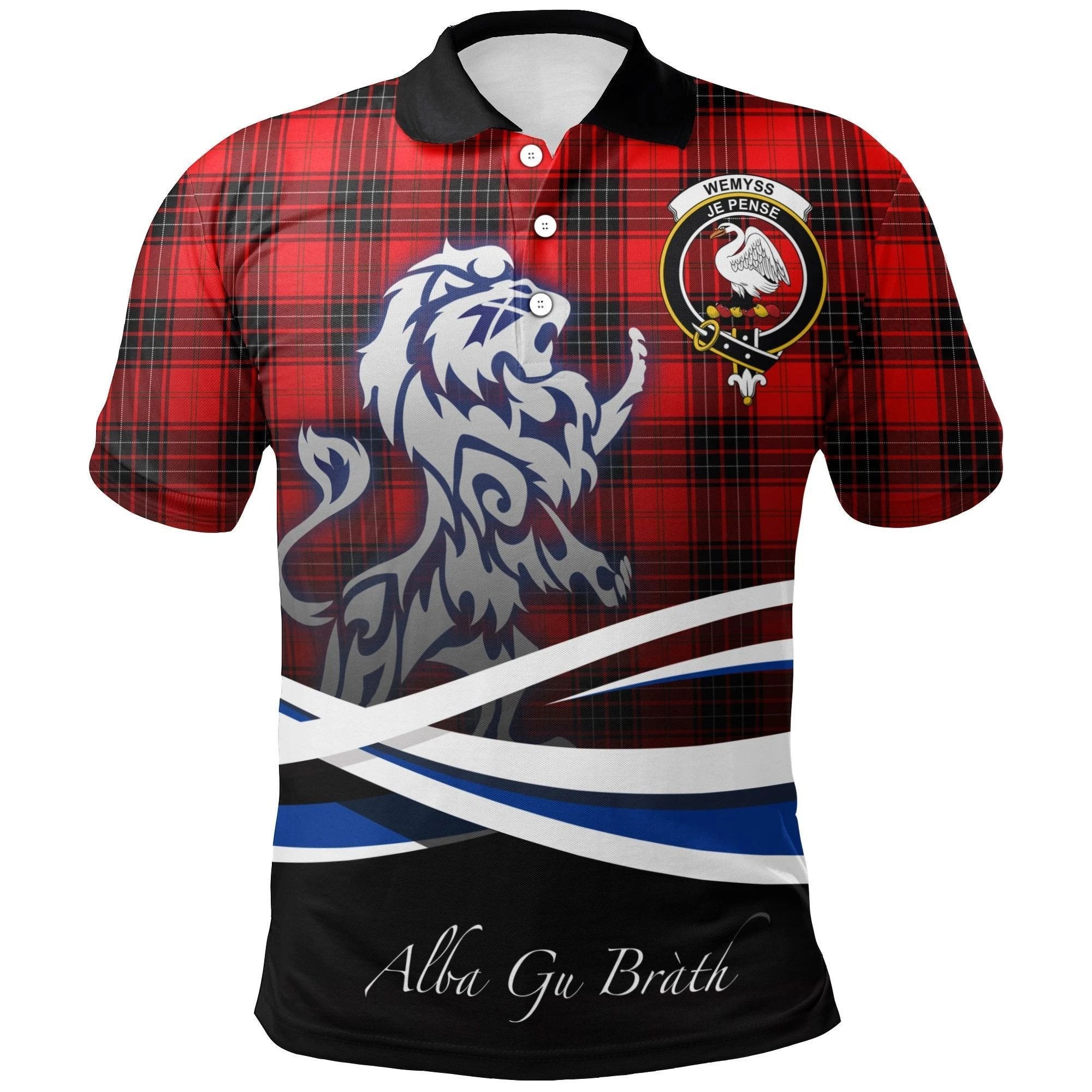 Wemyss Modern Clan Polo Shirt, Scottish Tartan Wemyss Modern Clans Polo Shirt Crest Lion Style