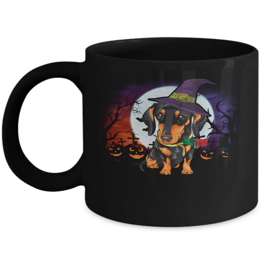 Cute Halloween Dachshund Puppy Pumpkins Mug