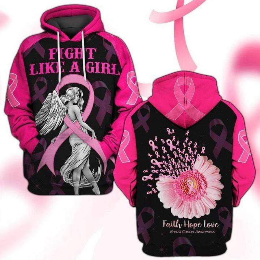 Ribbon Flower Fight Like A Girl Lady Hoodie for Couple 3D All Over Print