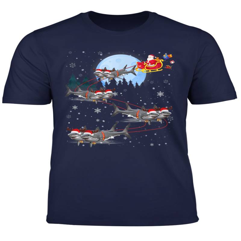 Shark Reindeer Santa Under Moonlight Christmas T Shirt