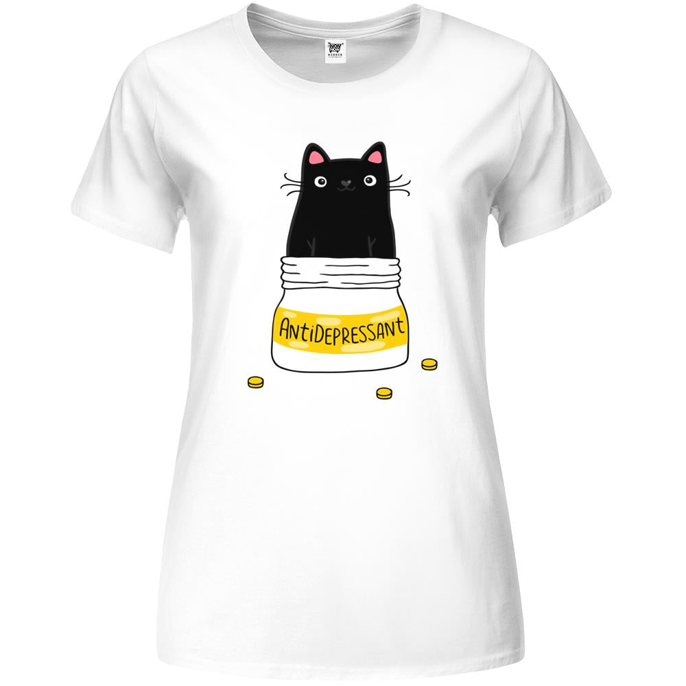 Fur Antidepressant . Cute Black Cat Illustration. A Gift For A Pet Lover. Premium Womens T Shirts