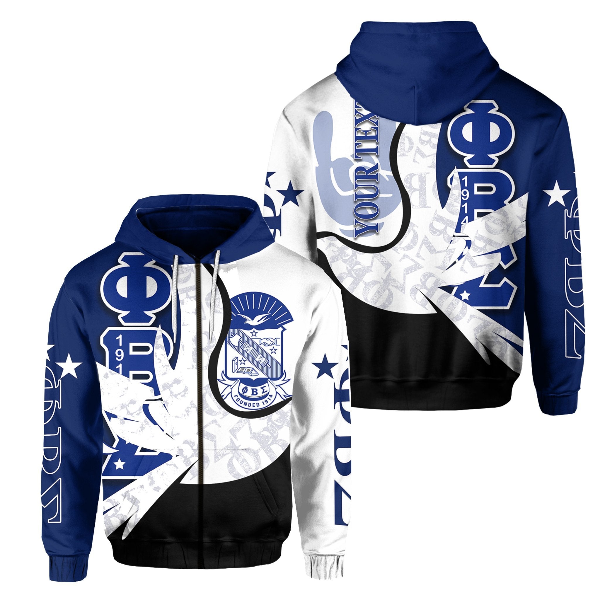 (Custom Personalised)Phi Beta Sigma  Zip Hoodie Lt6