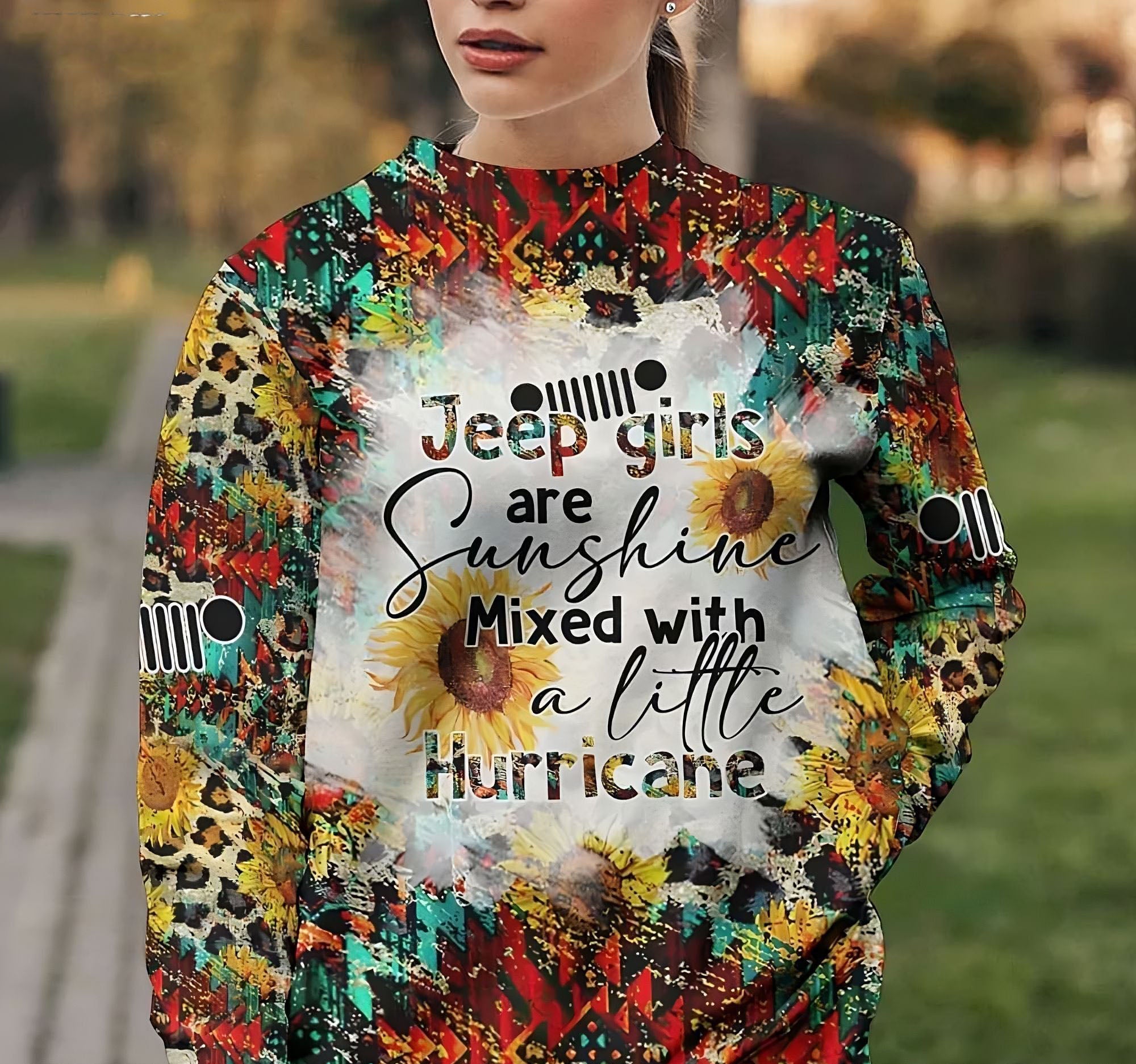 Jeep Girls Are Sunshine Aztec Leopard All Over Print Sweatshirt