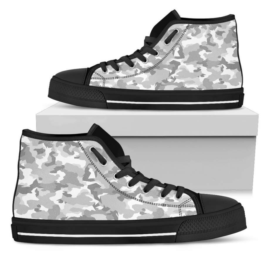 White Snow Camouflage Print Men’s High Top Shoes