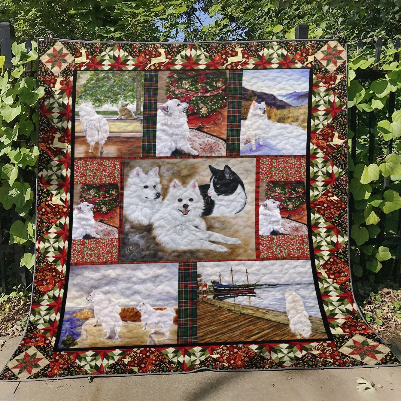 American Eskimos Christmas Season Quilt Blanket