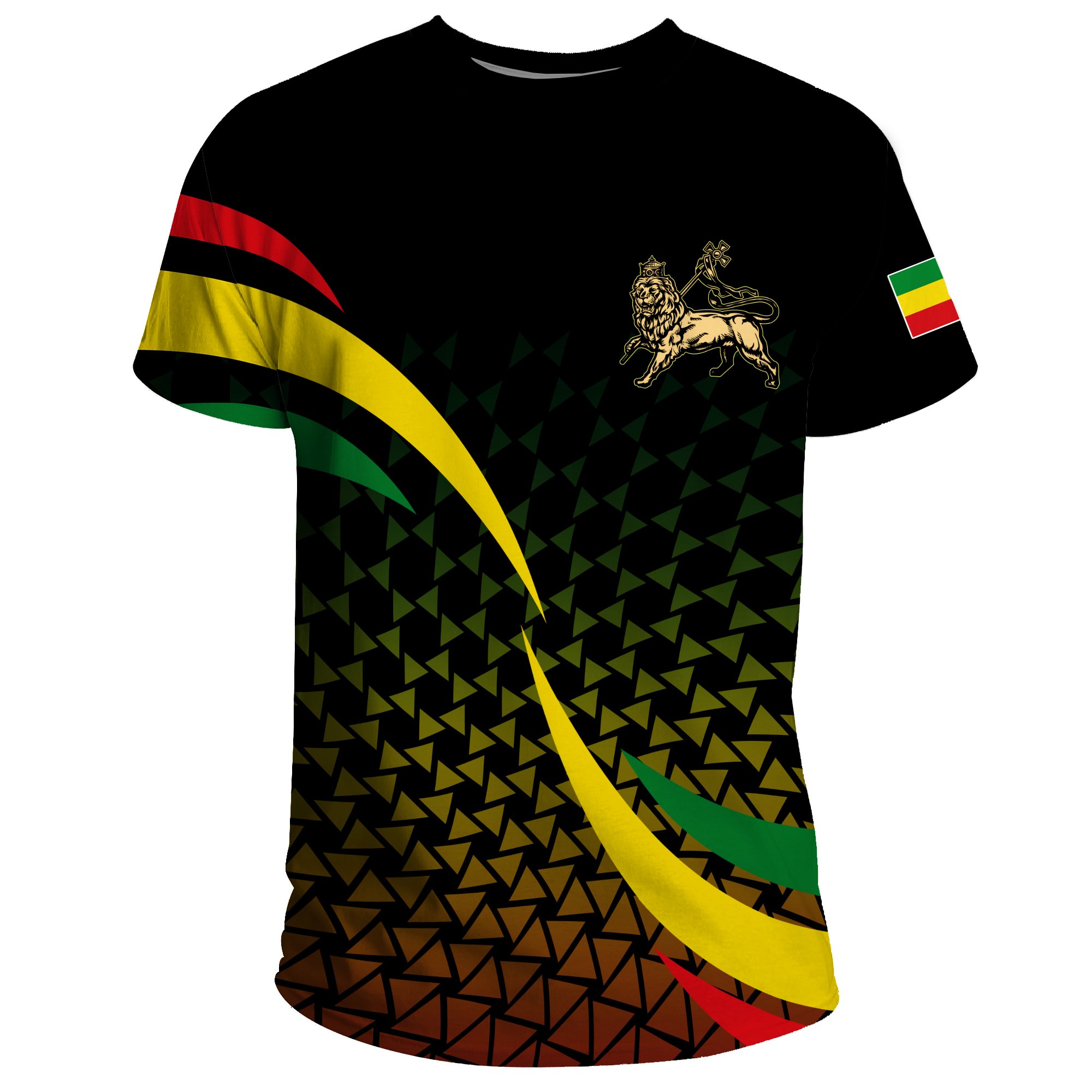 1stTheWorld Ethiopia T-shirt, Ethiopia Rasta Lion Black A10