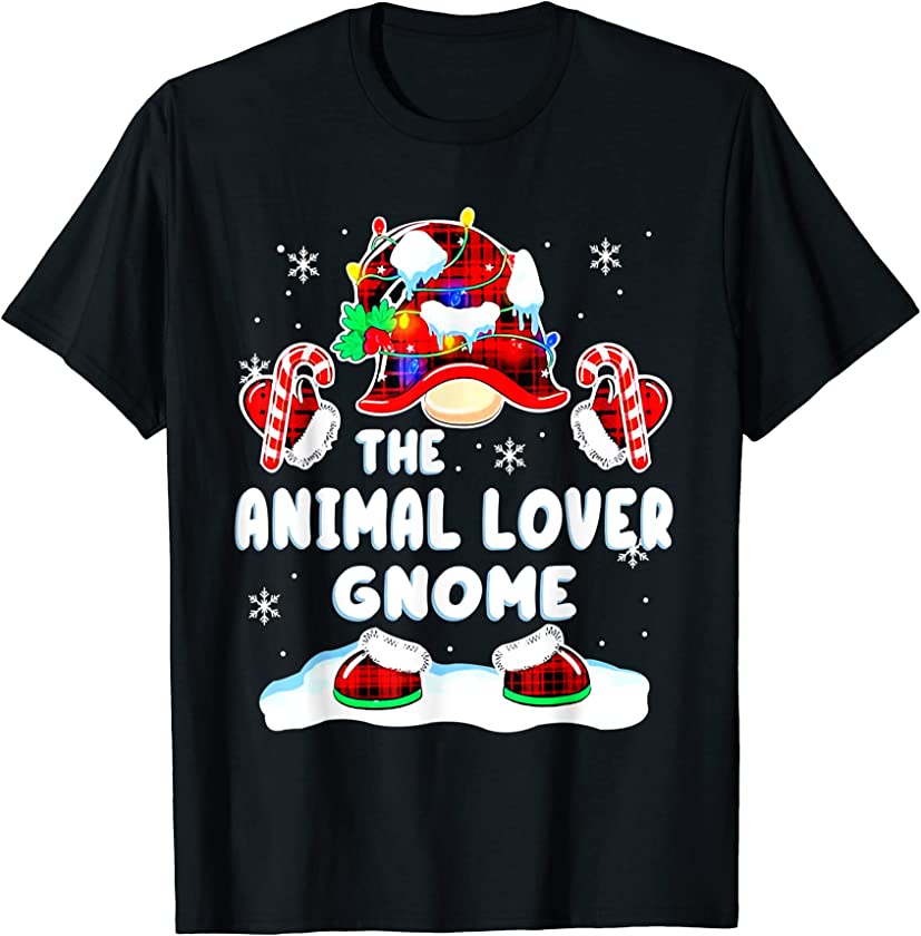 Animal Lover Gnome Gnomies Red Plaid Matching Family T-Shirt