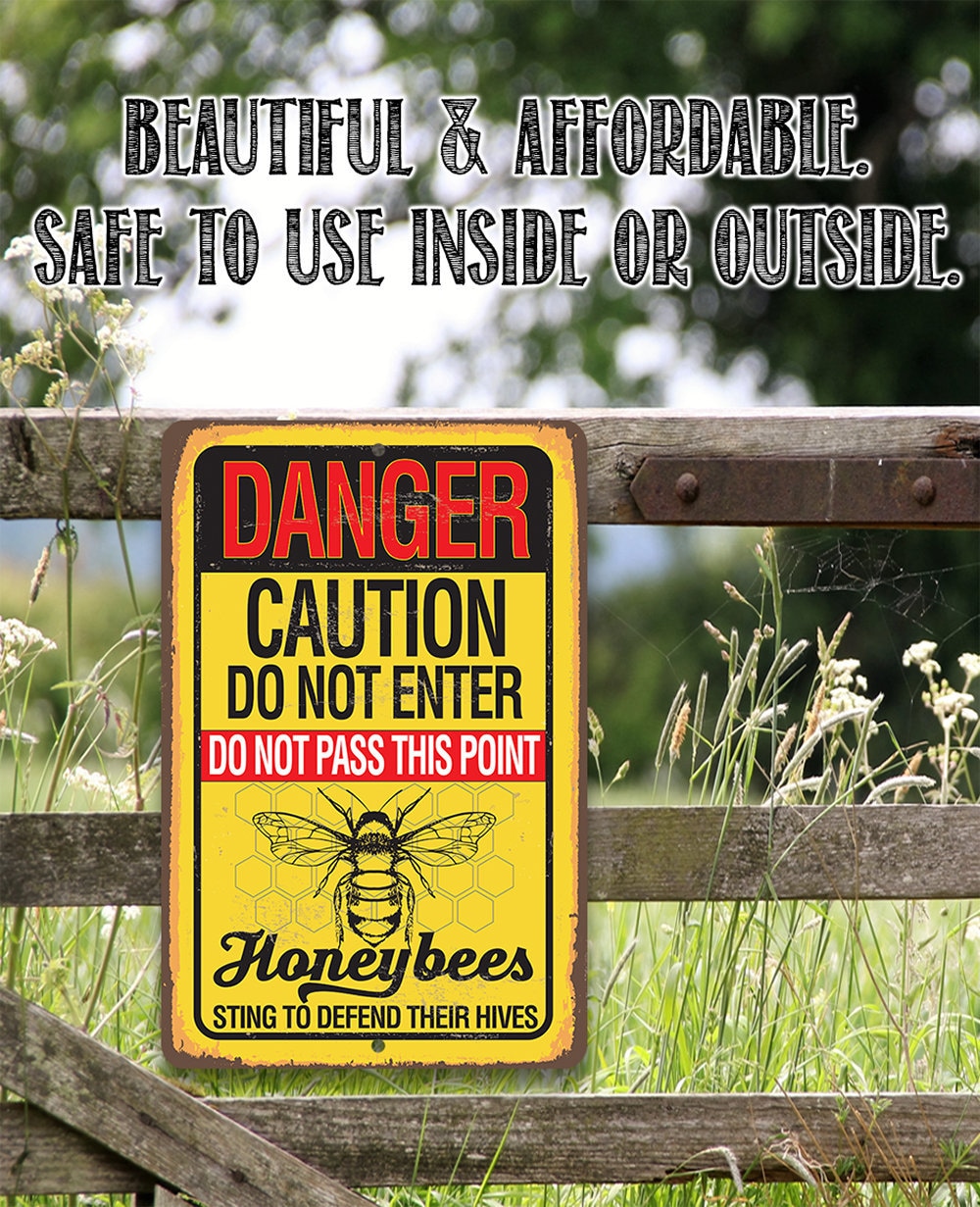 Caution Honeybees – 8″ x 12″ or 12″ x 18″ Aluminum Tin Awesome Metal Poster