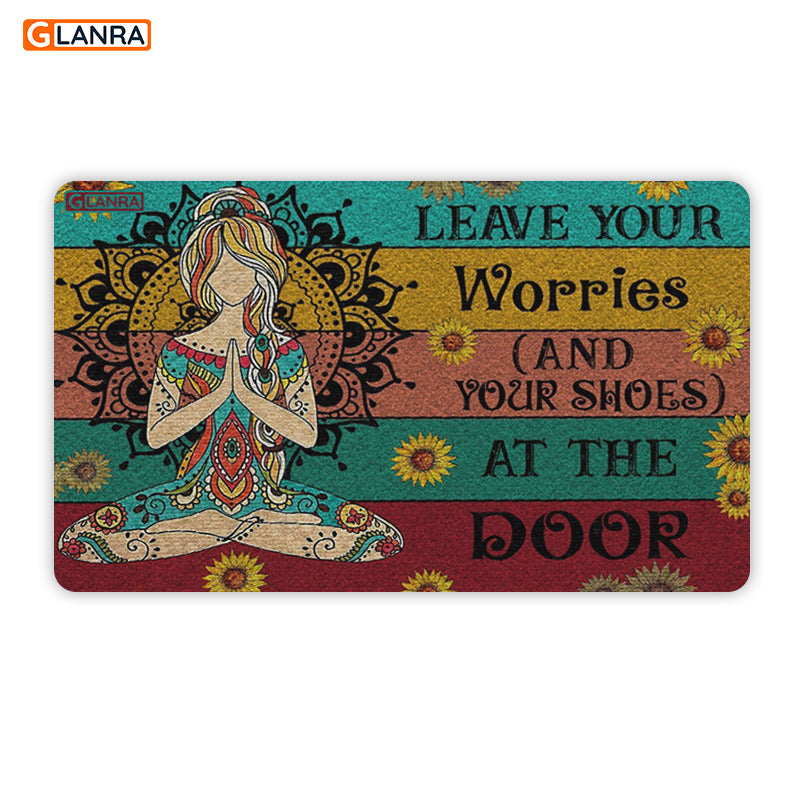 Leave Your Worries And Your Shoes At The Door Doormat, Mandala Hippie Doormat, Yoga Doormat, Yoga House Warming Doormat, Yoga Indoor Outdoor Doormat