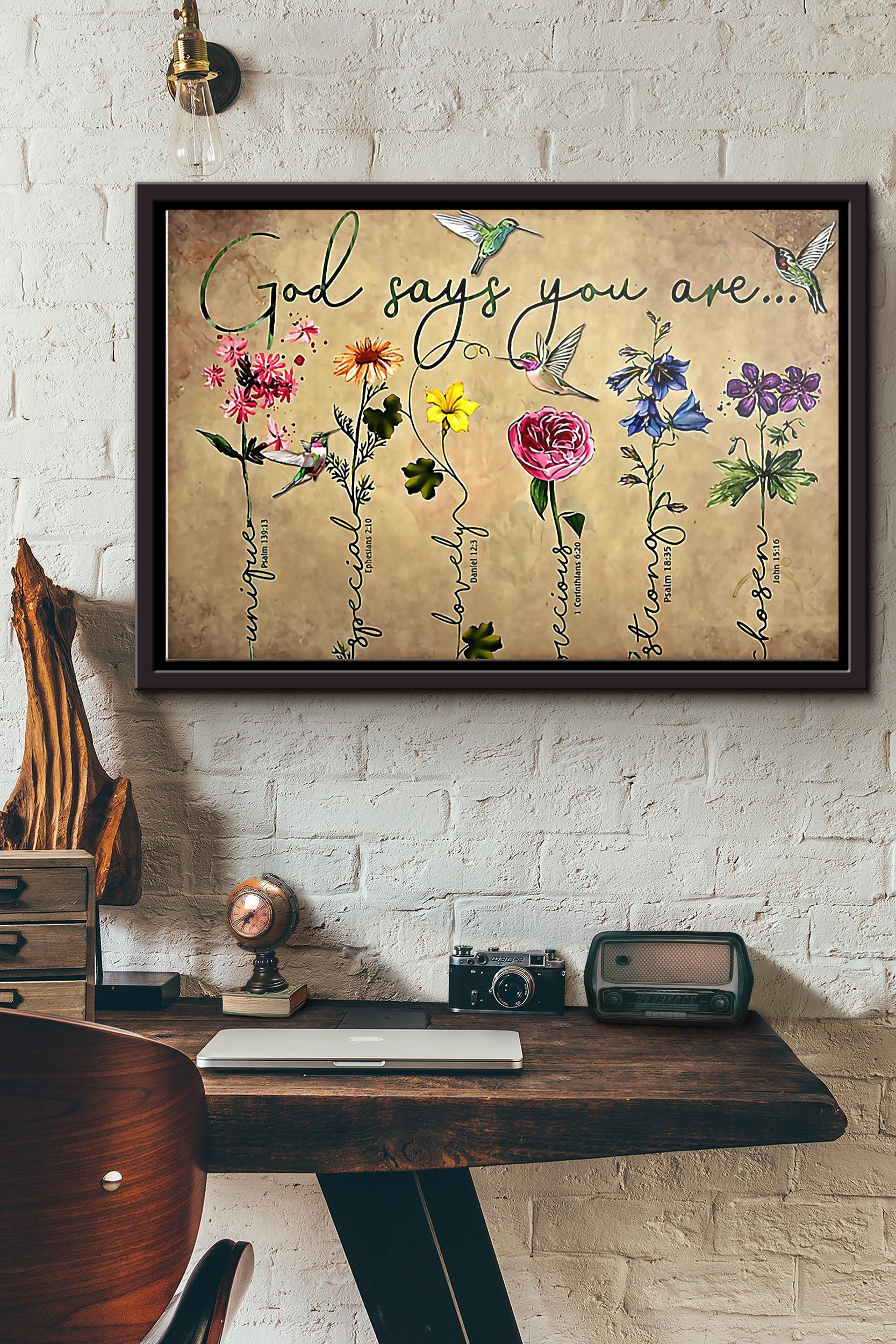 Flowers God Says You Are Unique Special Lovely Poster N Framed Matte Canvas