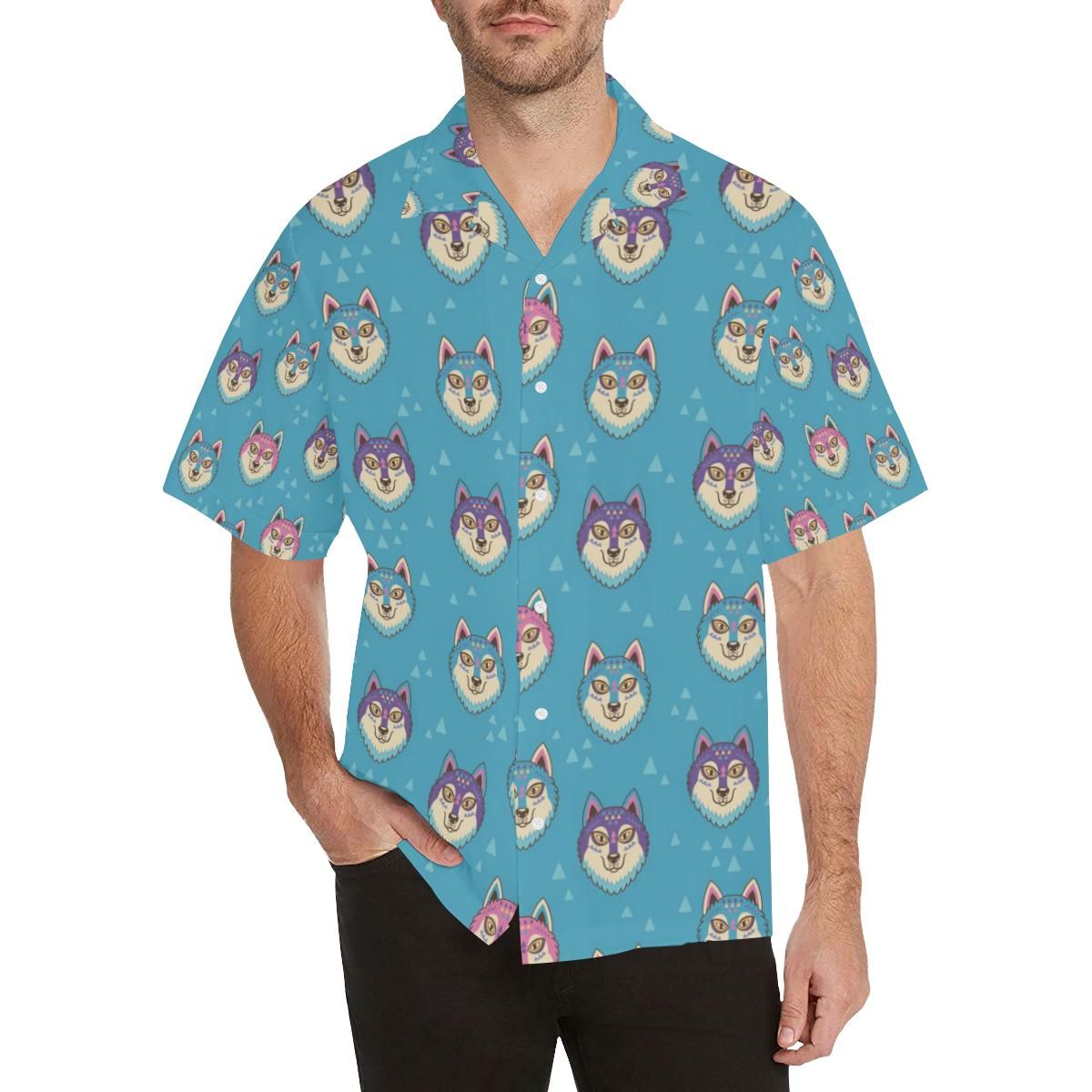 Siberian Husky Head Pattern All Over Print Hawaii Shirt Ha53259